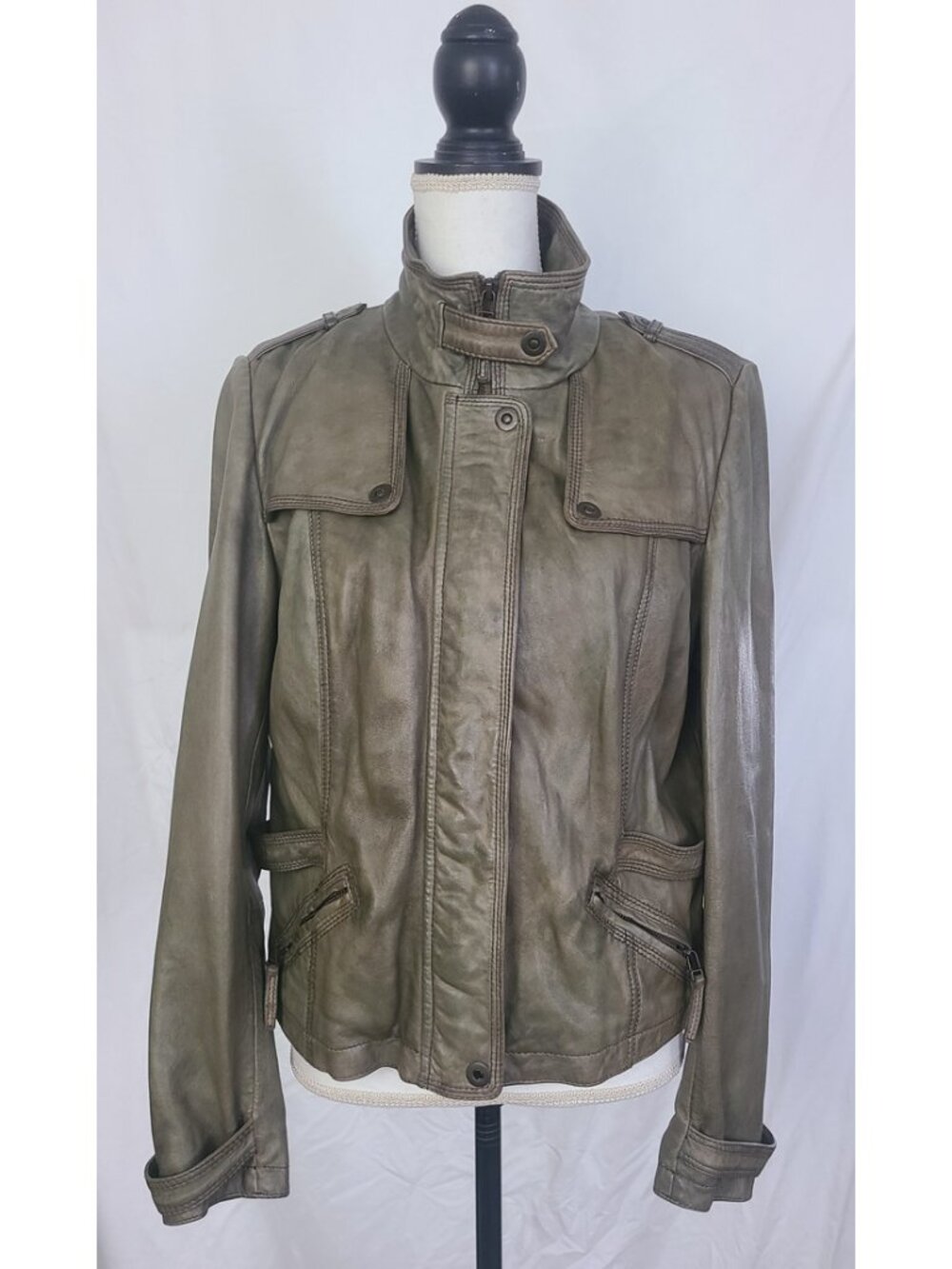 Bagatelle Olive Green Women's Leather Jacket - L